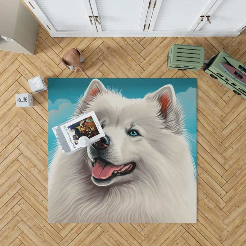 Cute Samoyed Dog Figurine Rug