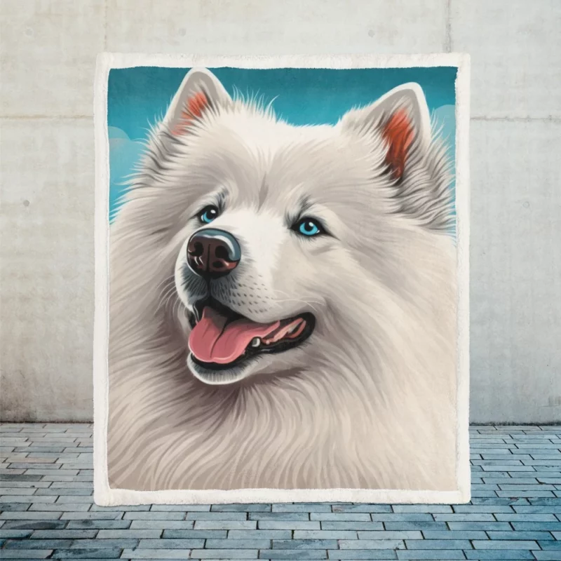 Cute Samoyed Dog Figurine Sherpa Fleece Blanket