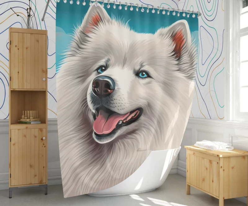 Cute Samoyed Dog Figurine Shower Curtain 1