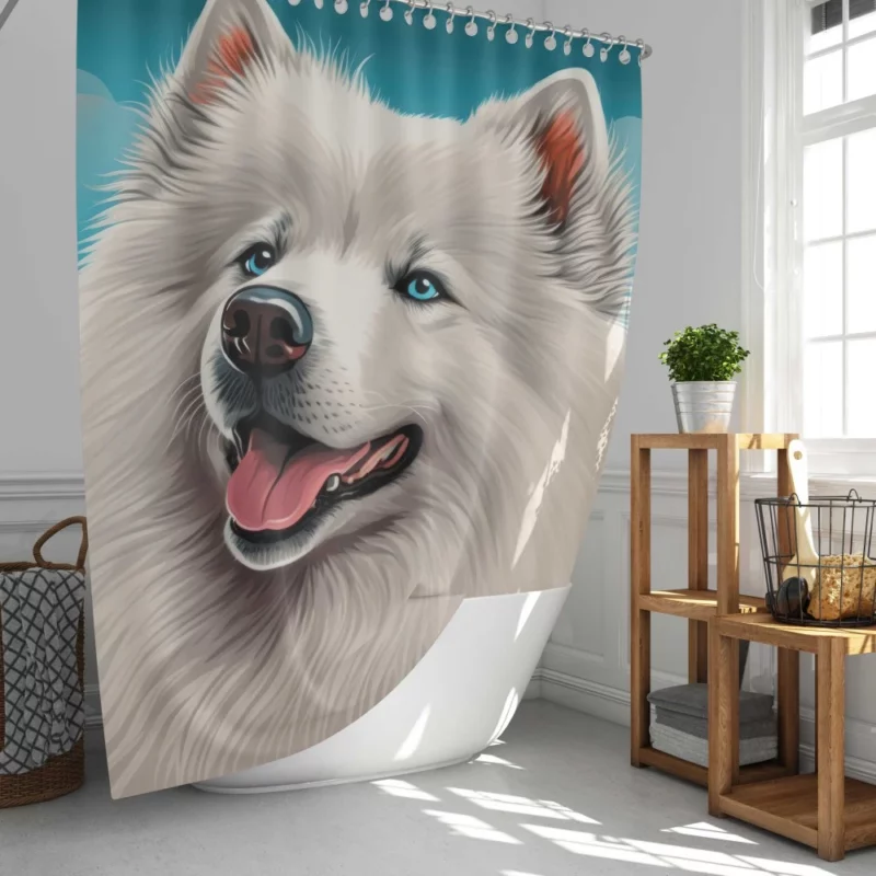 Cute Samoyed Dog Figurine Shower Curtain