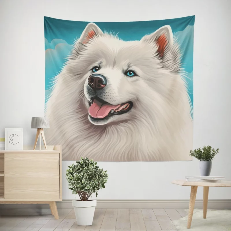 Cute Samoyed Dog Figurine Wall Tapestry