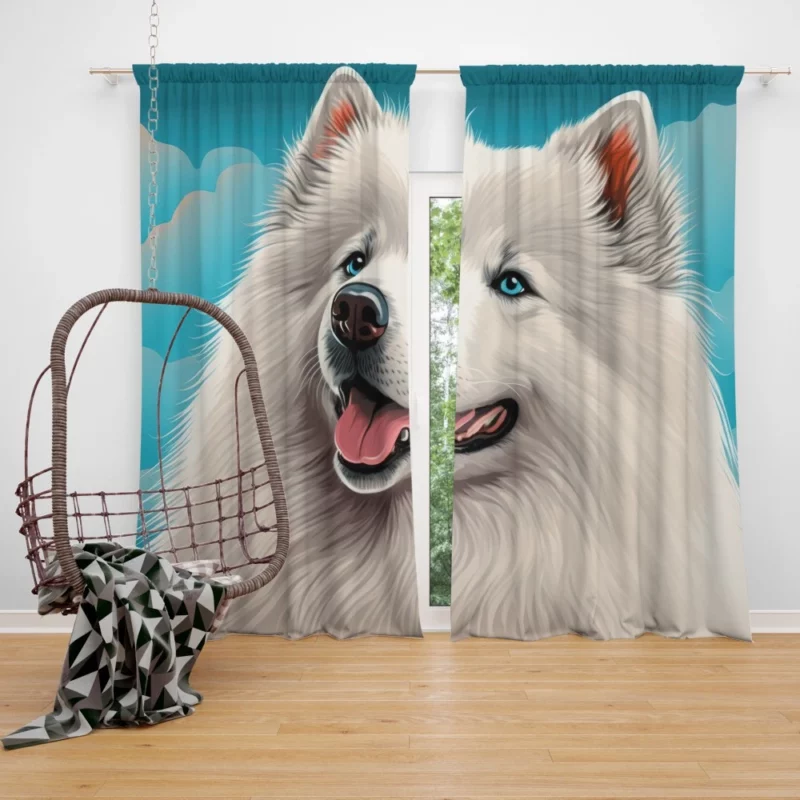 Cute Samoyed Dog Figurine Window Curtain