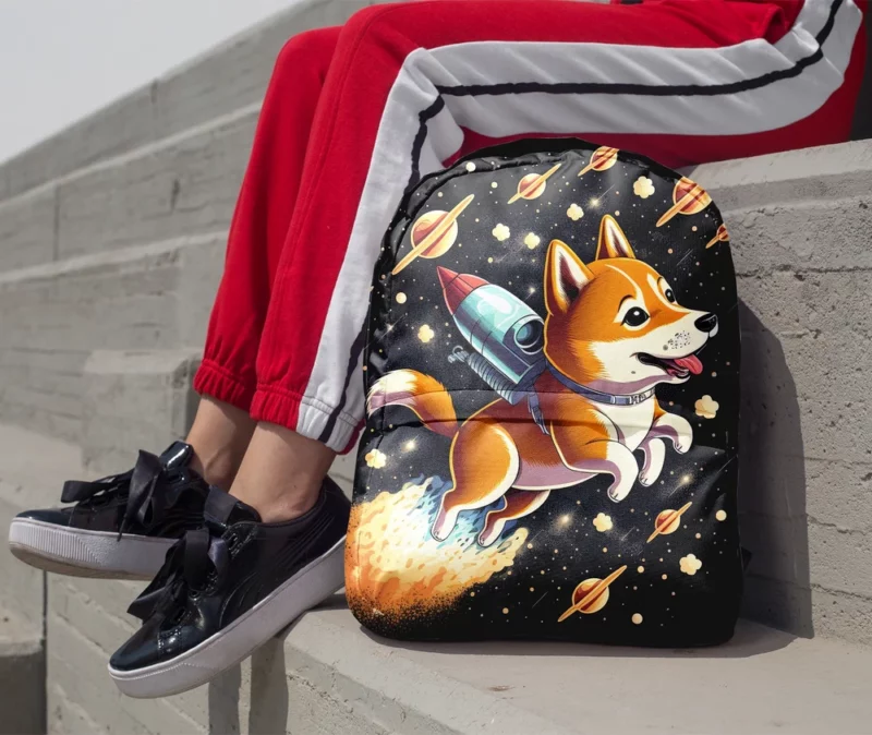 Cute Shiba Inu Space Rocket Print Backpack 1