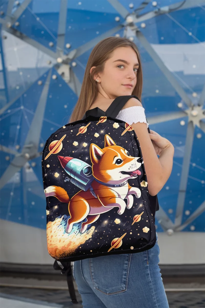 Cute Shiba Inu Space Rocket Print Backpack 2