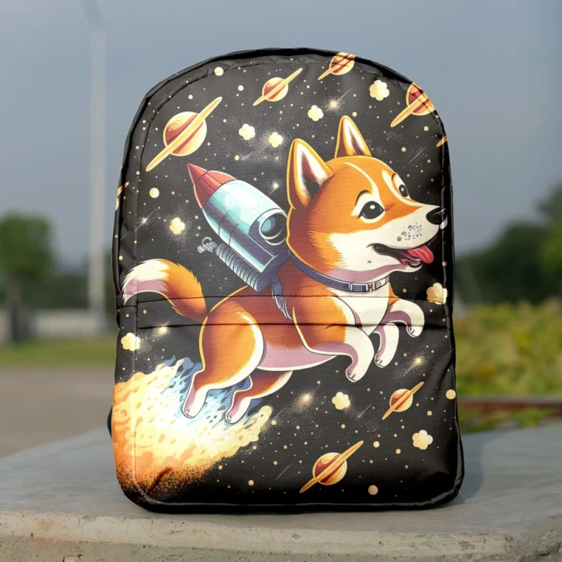 Cute Shiba Inu Space Rocket Print Backpack