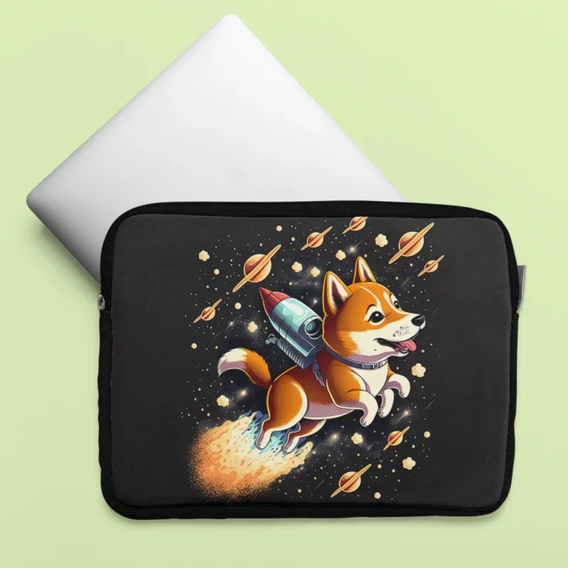 Cute Shiba Inu Space Rocket Print Laptop Sleeve