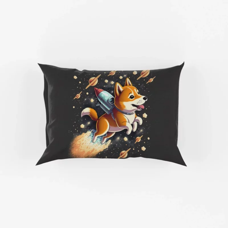 Cute Shiba Inu Space Rocket Print Pillow Cases