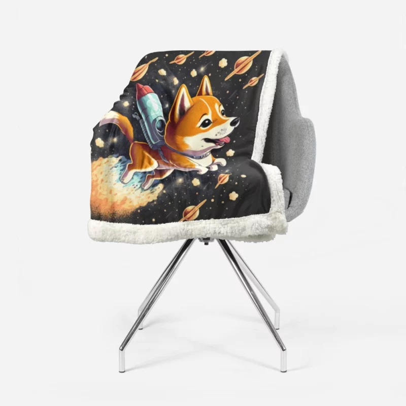 Cute Shiba Inu Space Rocket Print Sherpa Fleece Blanket 1