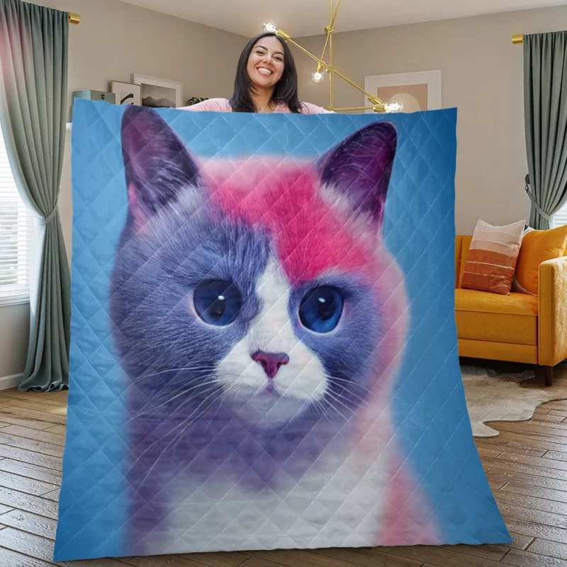 Cute Snowshoe Cat Quilt Blanket