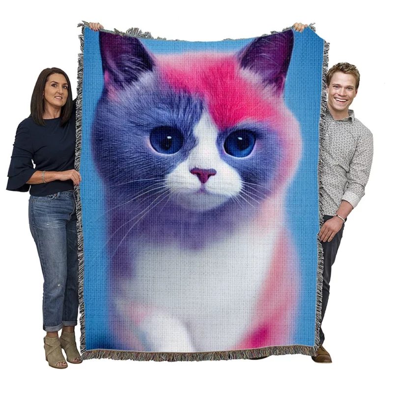 Cute Snowshoe Cat Woven Blanket