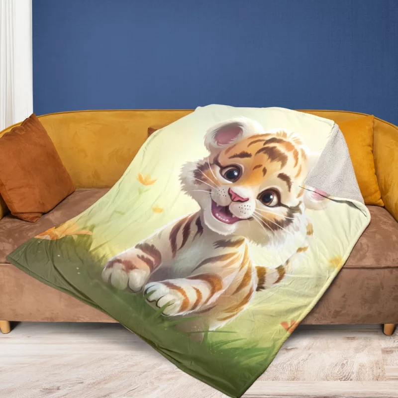 Cute Tiger Illustration Fleece Blanket 1