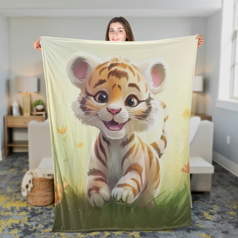 Cute Tiger Illustration Fleece Blanket 2