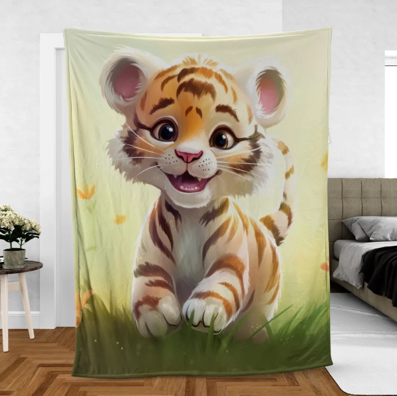 Cute Tiger Illustration Fleece Blanket