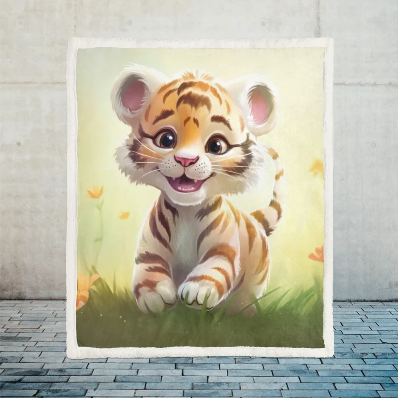 Cute Tiger Illustration Sherpa Fleece Blanket