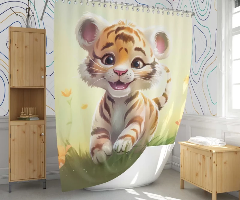 Cute Tiger Illustration Shower Curtain 1