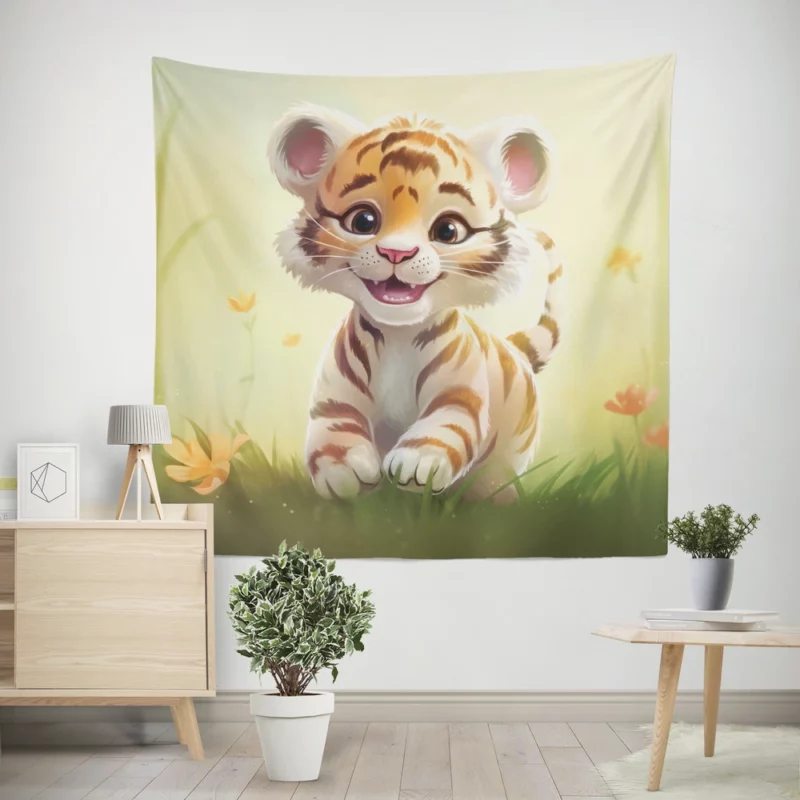 Cute Tiger Illustration Wall Tapestry