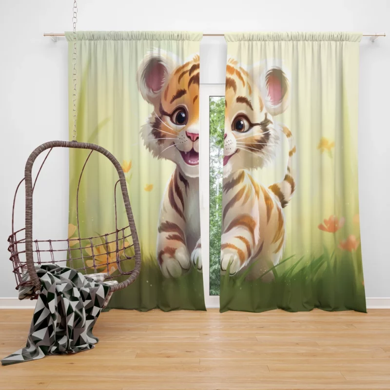 Cute Tiger Illustration Window Curtain