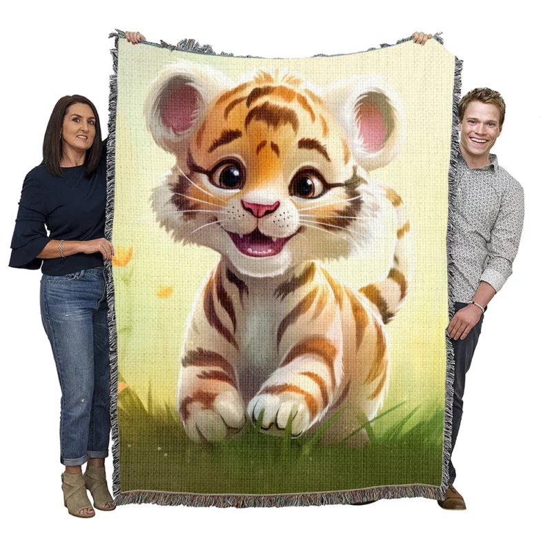 Cute Tiger Illustration Woven Blanket