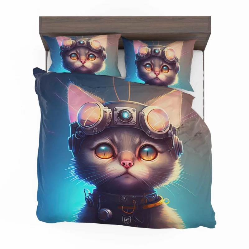 Cyber Cat in Digital Art Style Bedding Set 2