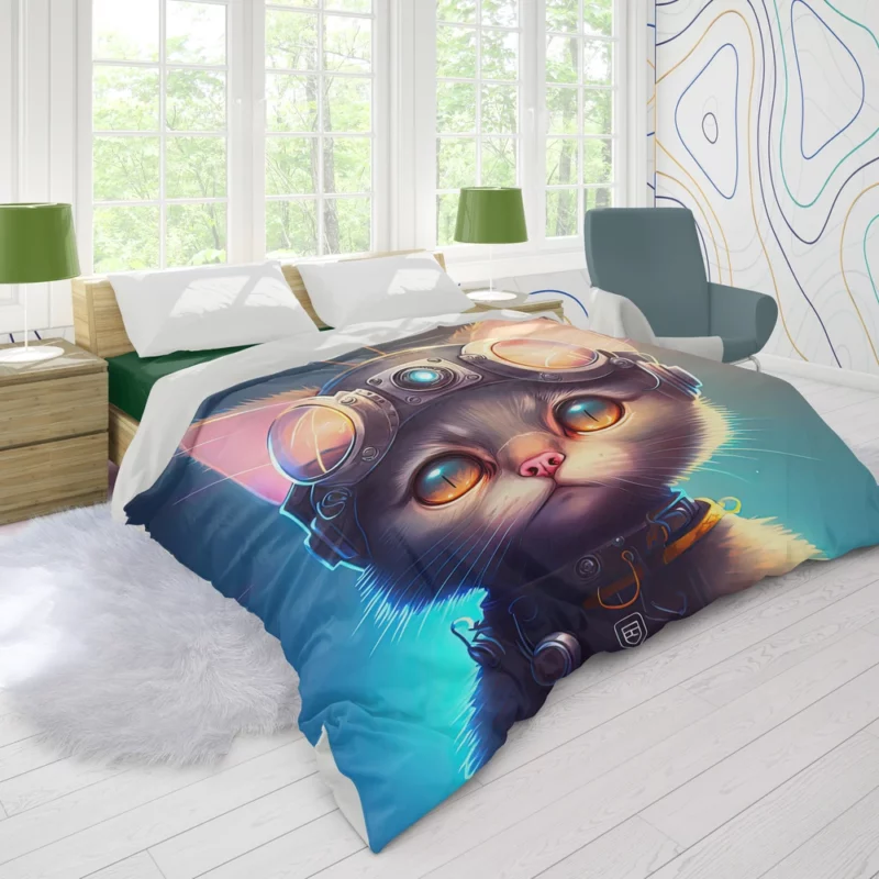 Cyber Cat in Digital Art Style Duvet Cover