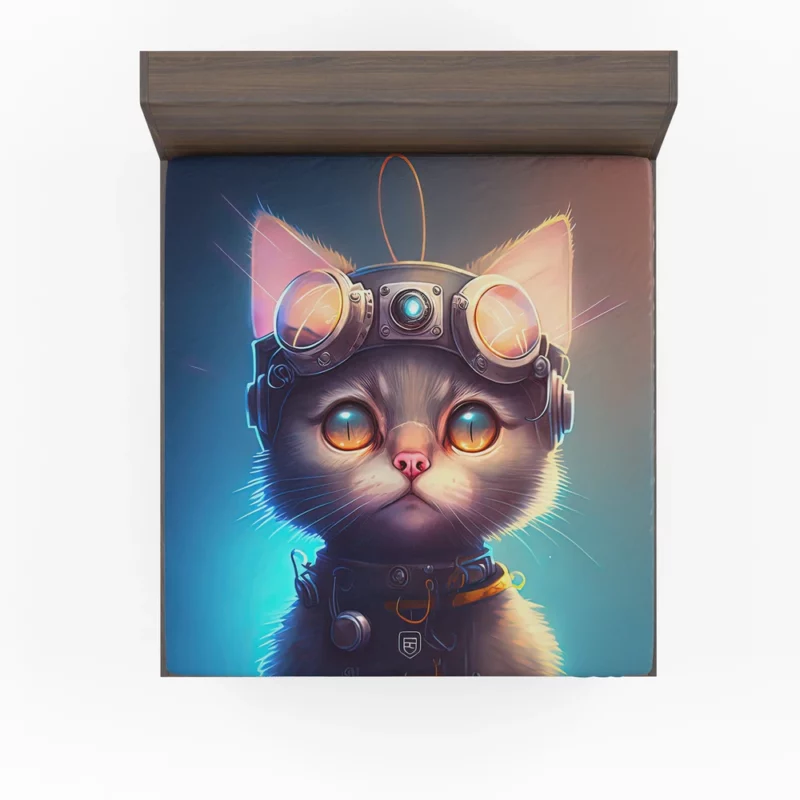 Cyber Cat in Digital Art Style Fitted Sheet