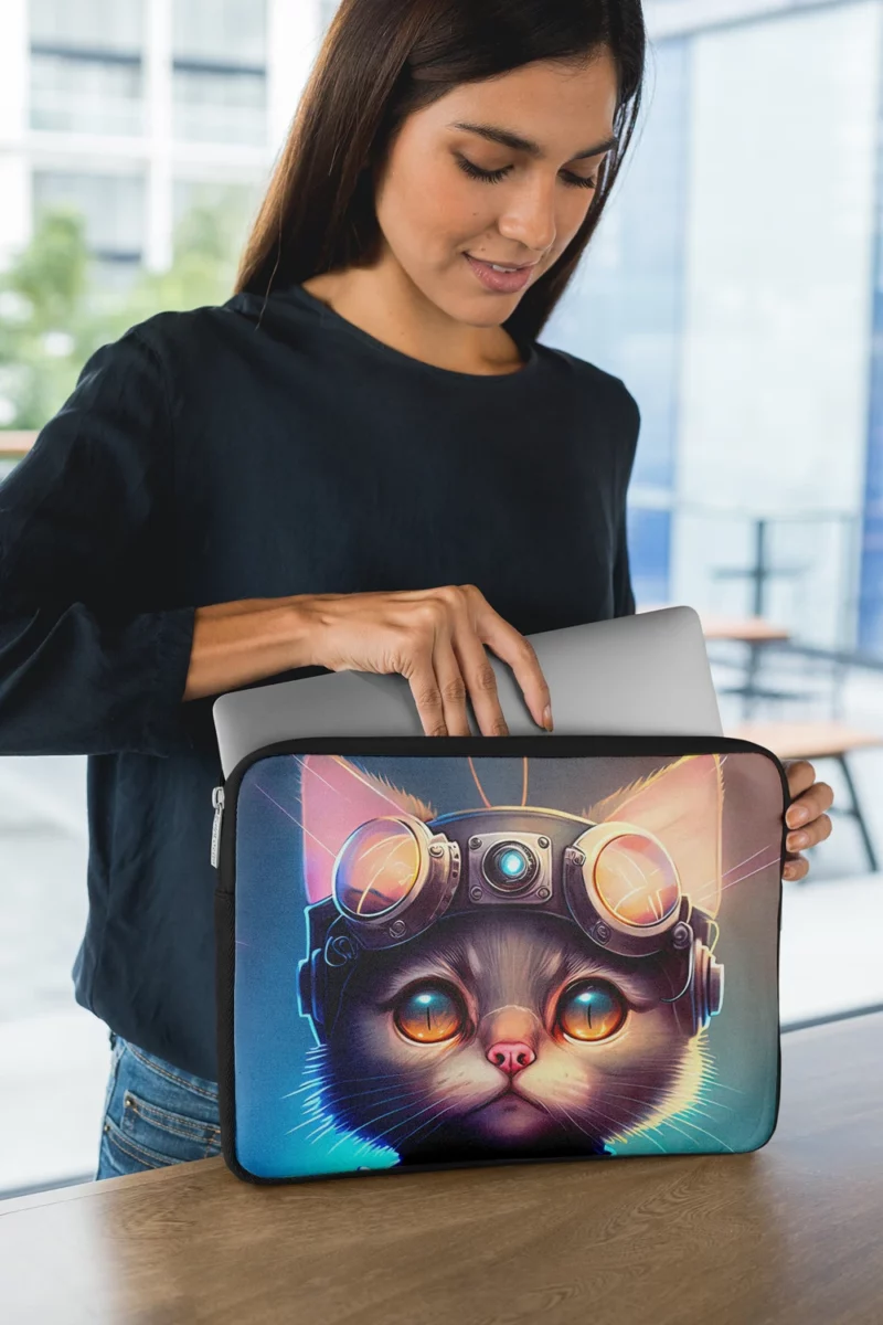 Cyber Cat in Digital Art Style Laptop Sleeve 1