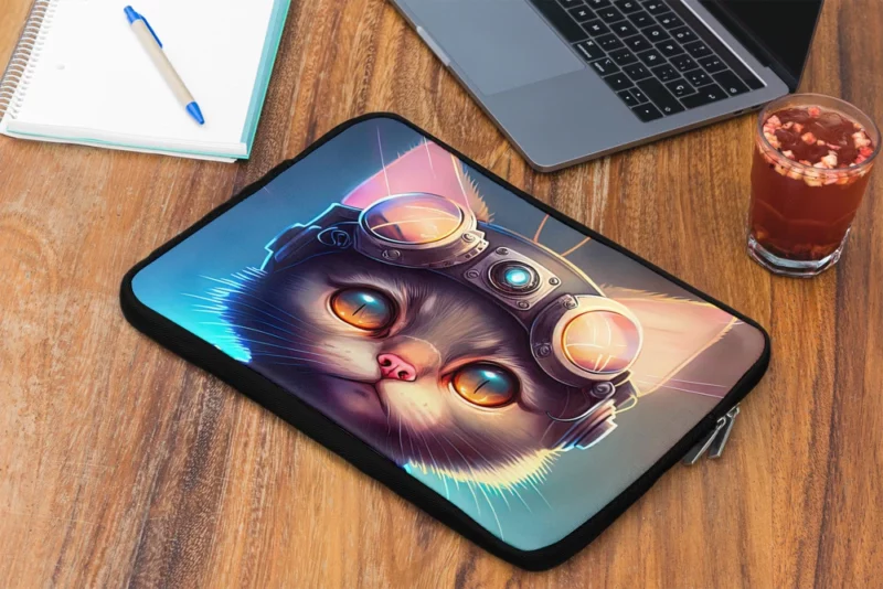 Cyber Cat in Digital Art Style Laptop Sleeve 2