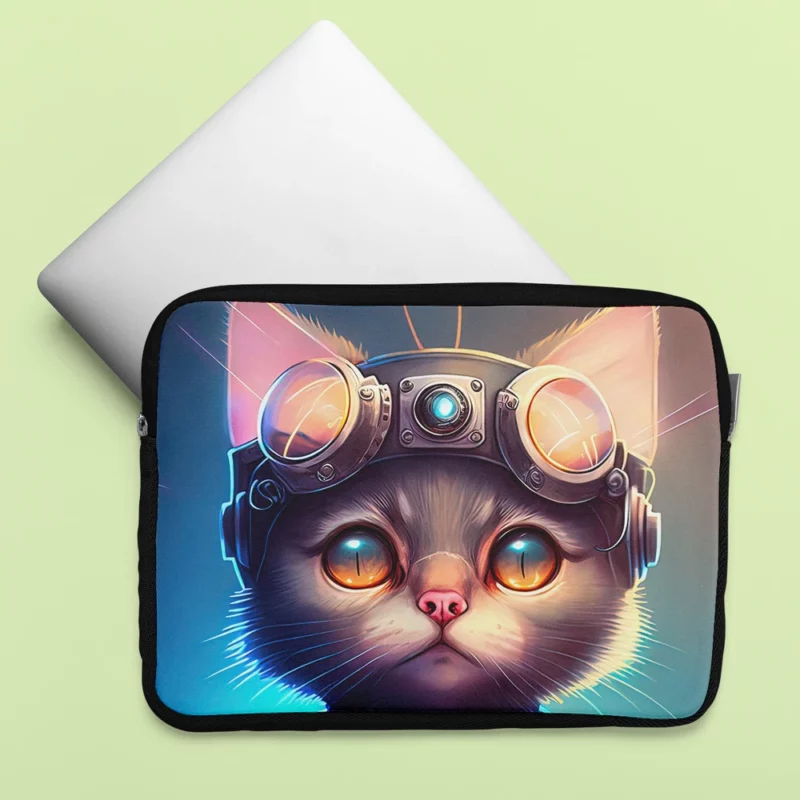 Cyber Cat in Digital Art Style Laptop Sleeve