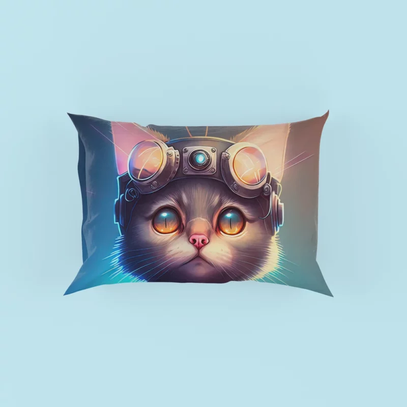 Cyber Cat in Digital Art Style Pillow Cases