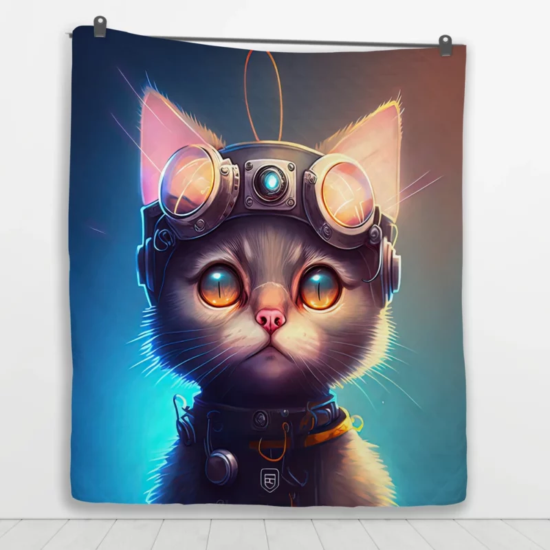 Cyber Cat in Digital Art Style Quilt Blanket 1