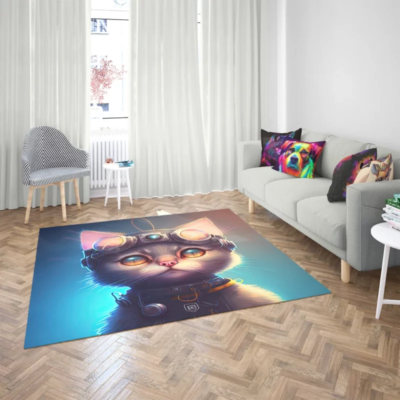 Cyber Cat in Digital Art Style Rug 2