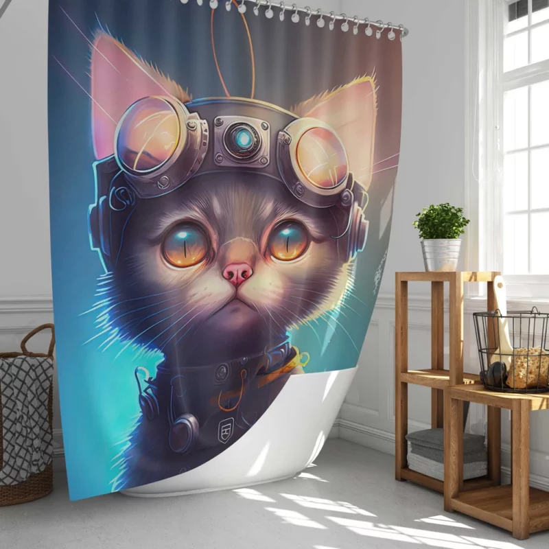 Cyber Cat in Digital Art Style Shower Curtain