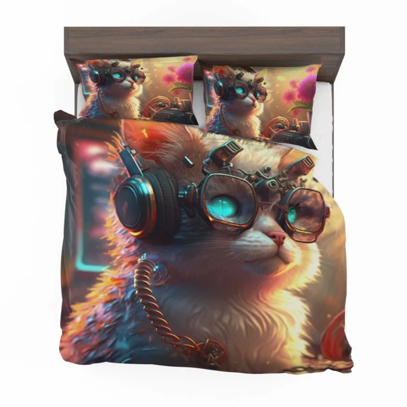 Cyber Cat with Electro Flowers Bedding Set 2