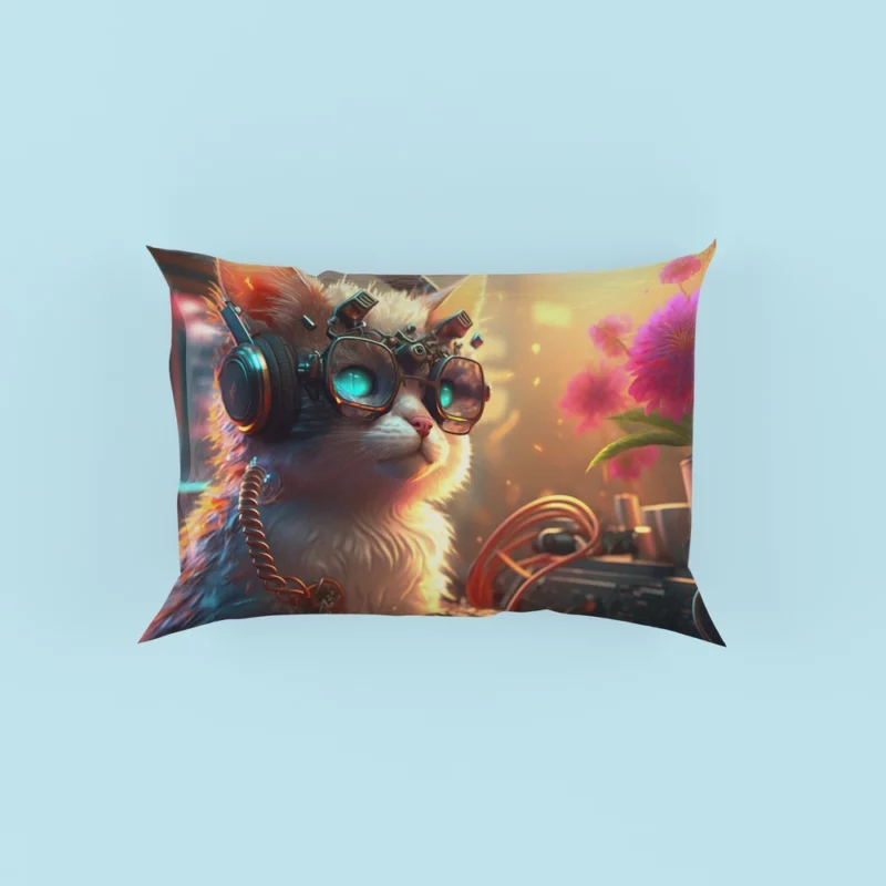 Cyber Cat with Electro Flowers Pillow Cases