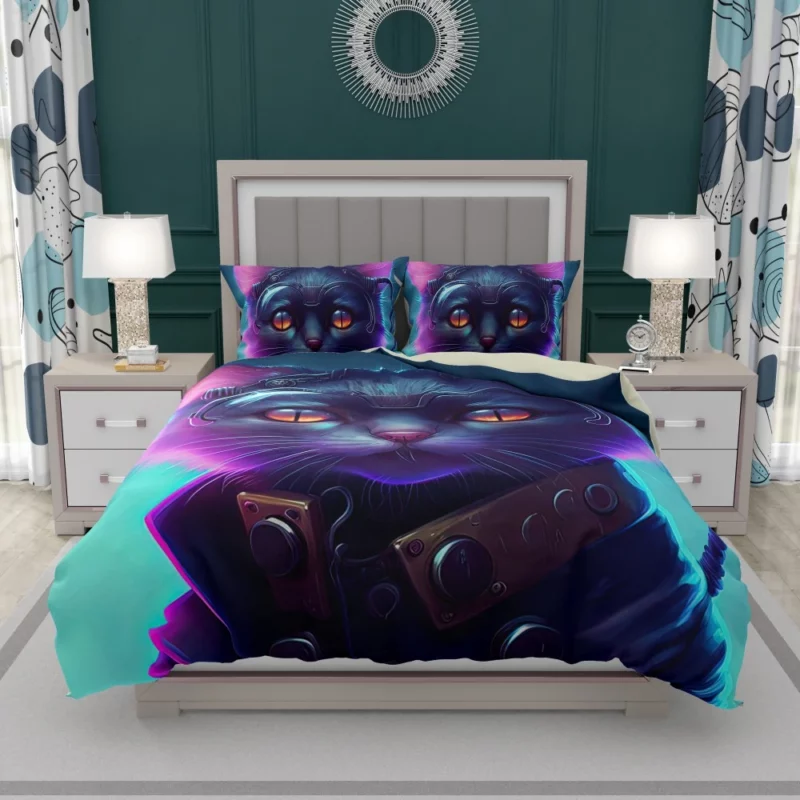 Cyberpunk Style Cyber Cat Art Bedding Set 1