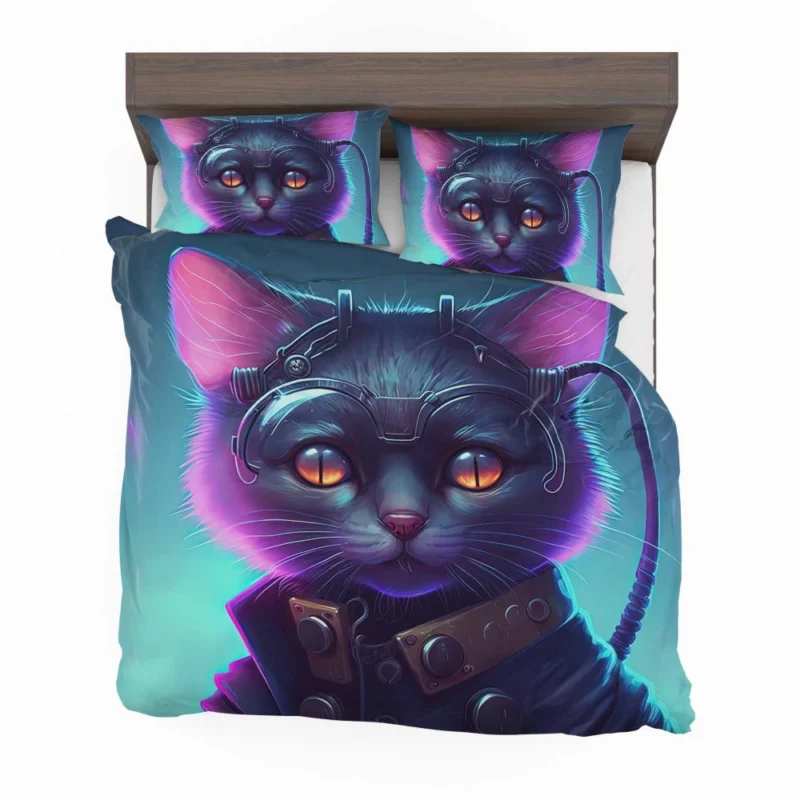 Cyberpunk Style Cyber Cat Art Bedding Set 2