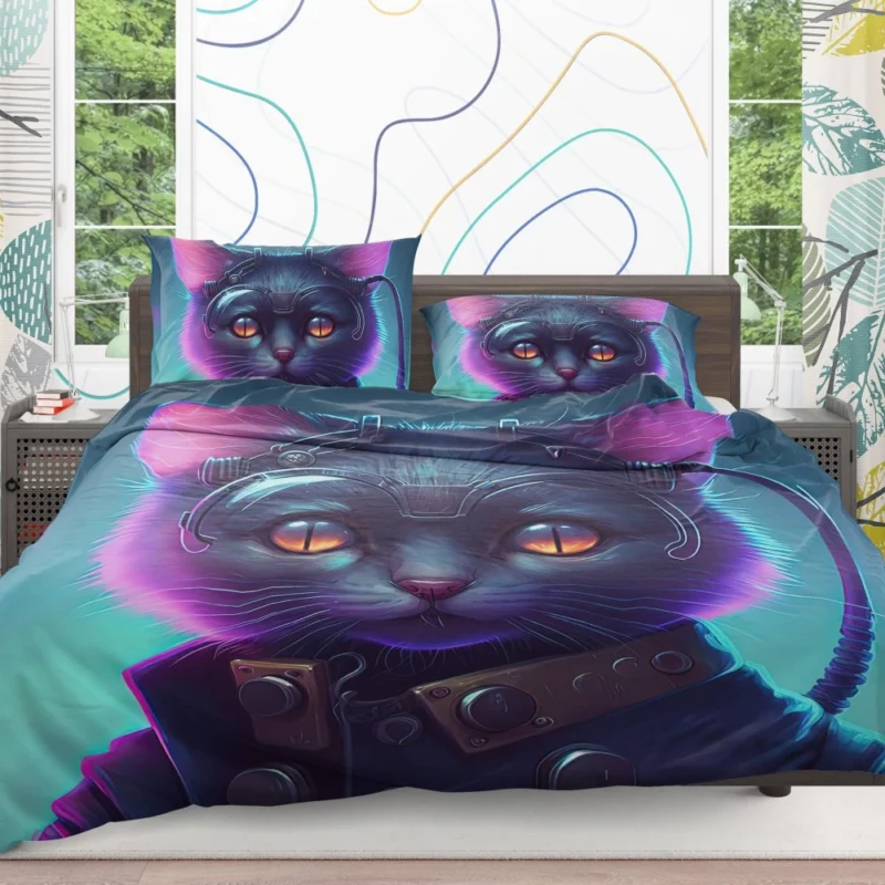 Cyberpunk Style Cyber Cat Art Bedding Set