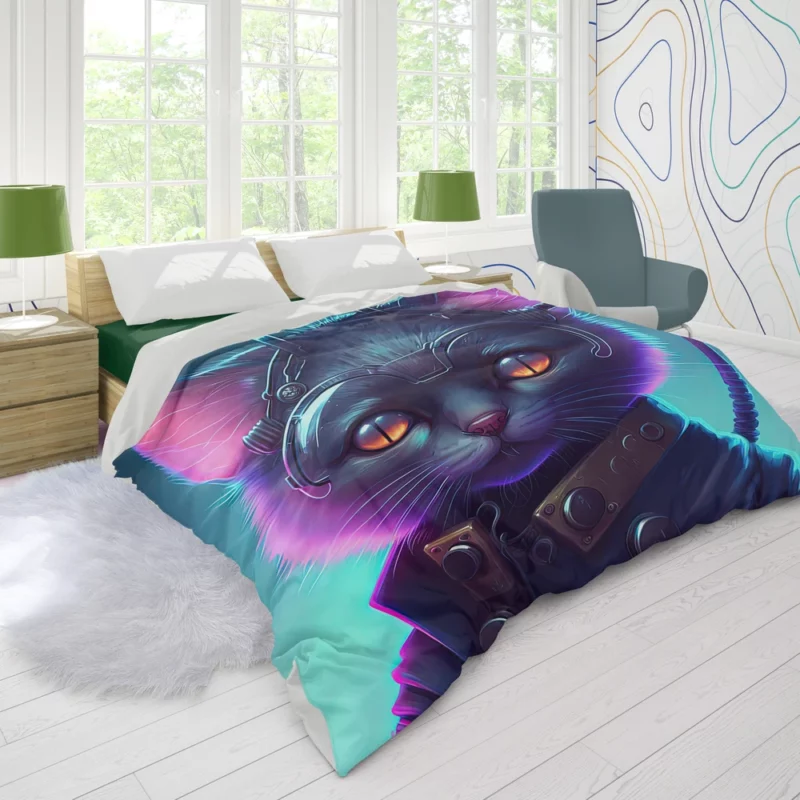 Cyberpunk Style Cyber Cat Art Duvet Cover