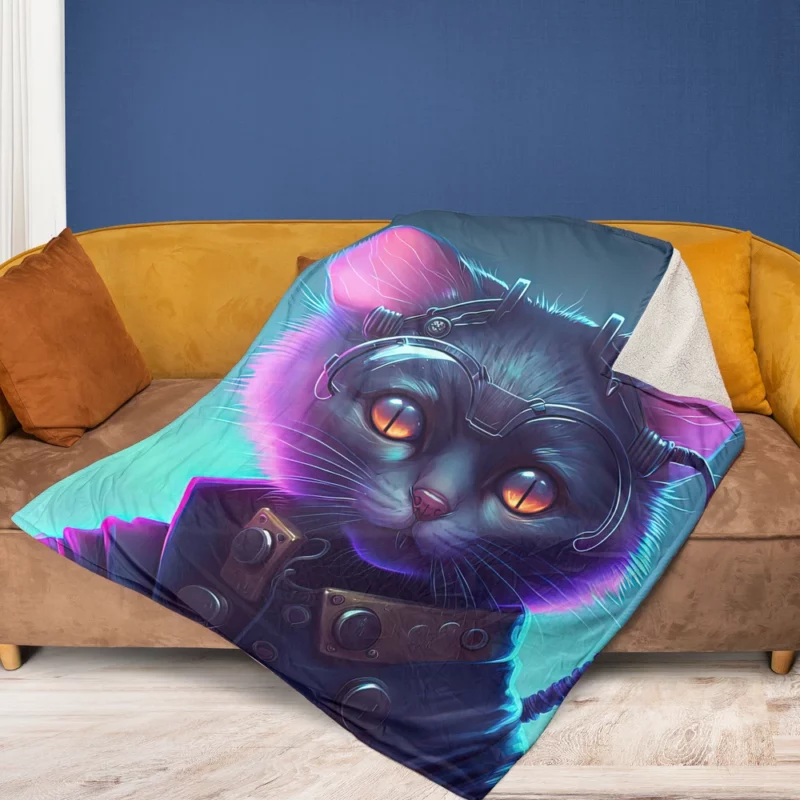 Cyberpunk Style Cyber Cat Art Fleece Blanket 1