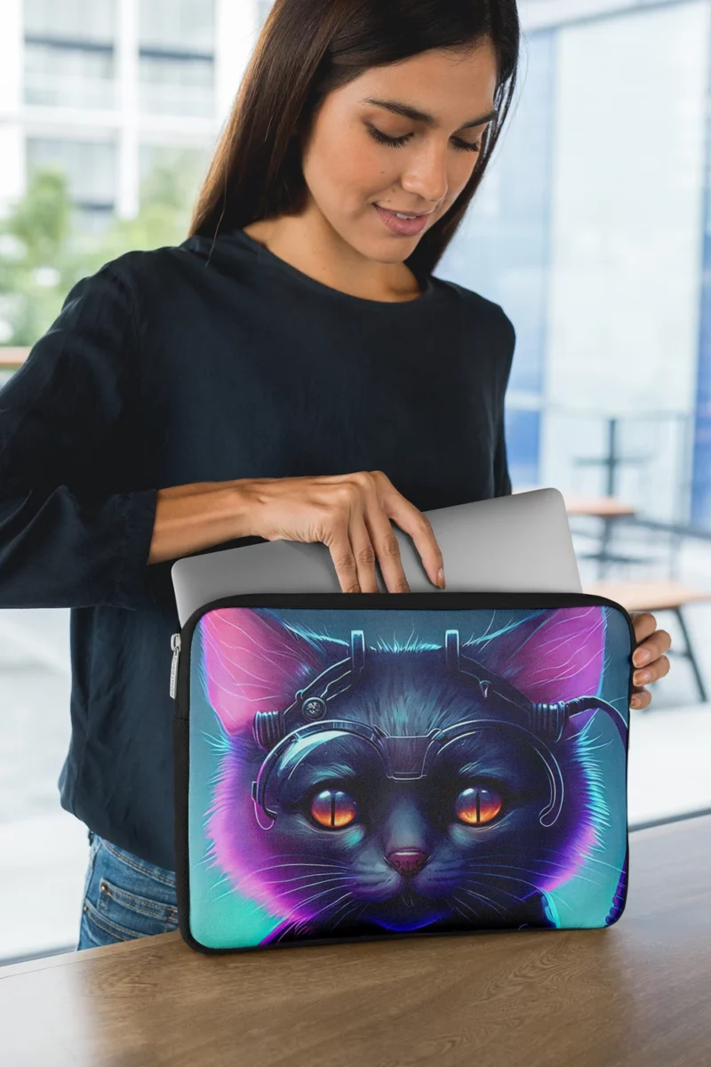 Cyberpunk Style Cyber Cat Art Laptop Sleeve 1