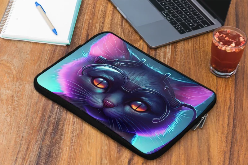 Cyberpunk Style Cyber Cat Art Laptop Sleeve 2