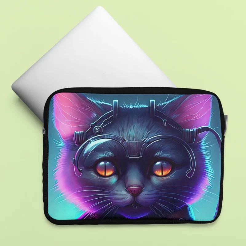 Cyberpunk Style Cyber Cat Art Laptop Sleeve