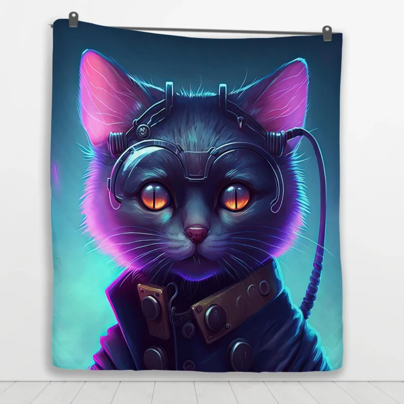 Cyberpunk Style Cyber Cat Art Quilt Blanket 1