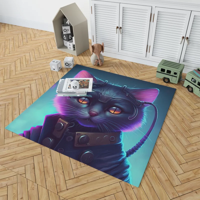 Cyberpunk Style Cyber Cat Art Rug 1