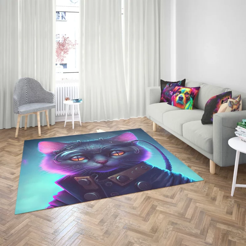 Cyberpunk Style Cyber Cat Art Rug 2