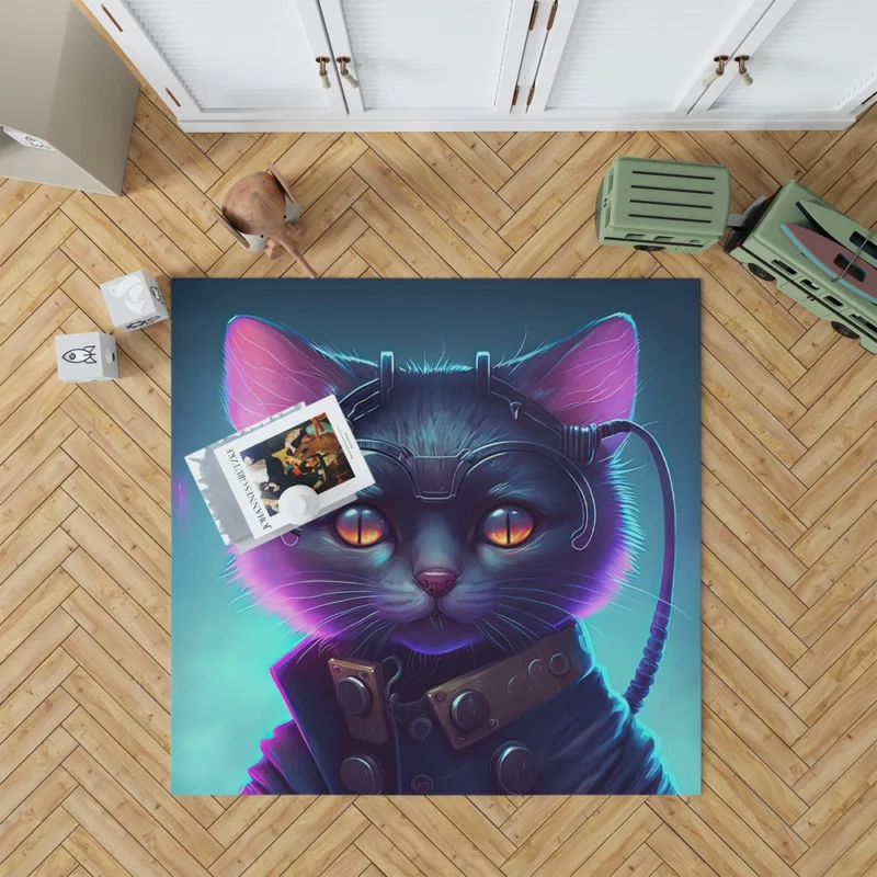 Cyberpunk Style Cyber Cat Art Rug