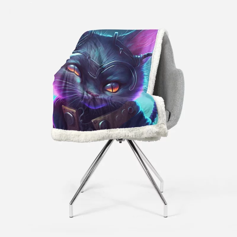 Cyberpunk Style Cyber Cat Art Sherpa Fleece Blanket 1