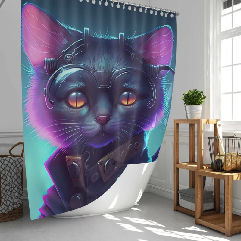 Cyberpunk Style Cyber Cat Art Shower Curtain