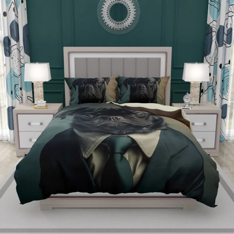 Dapper Black Pug Statue Bedding Set 1