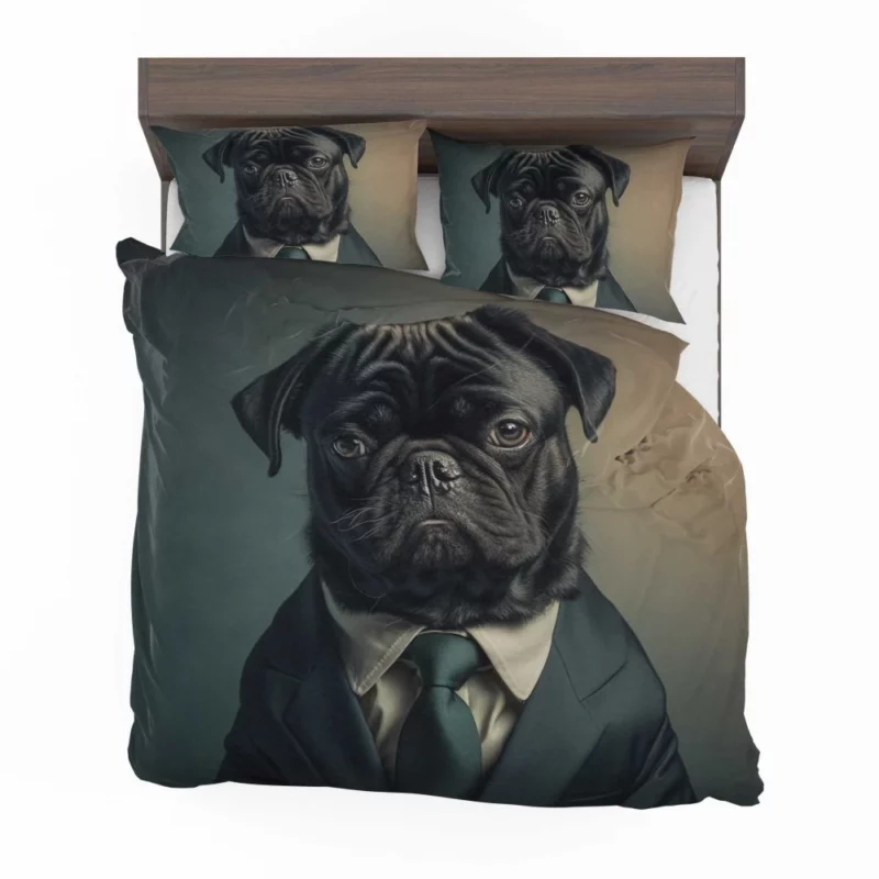 Dapper Black Pug Statue Bedding Set 2